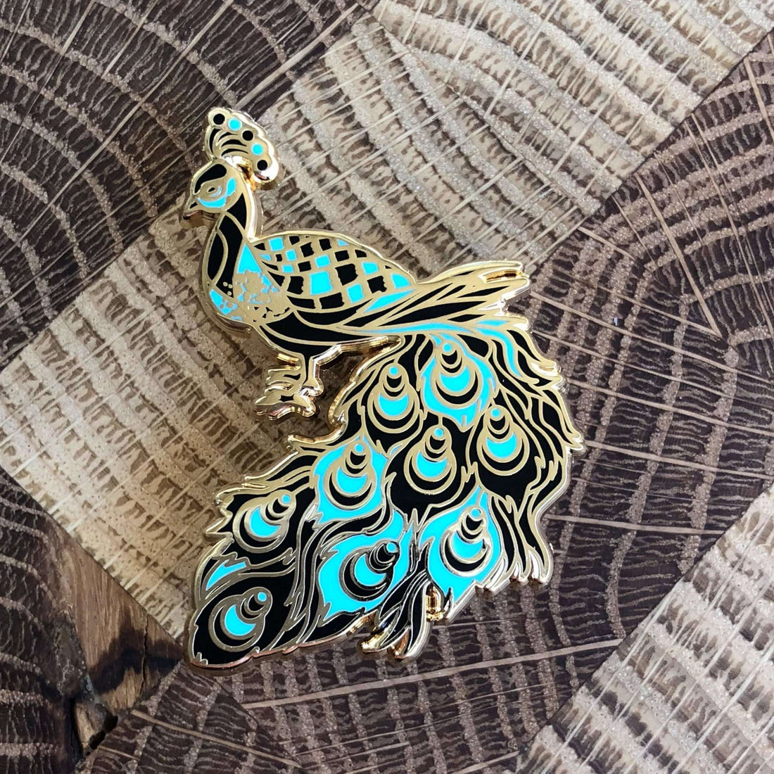 Teal and Black Peacock Enamel Pin