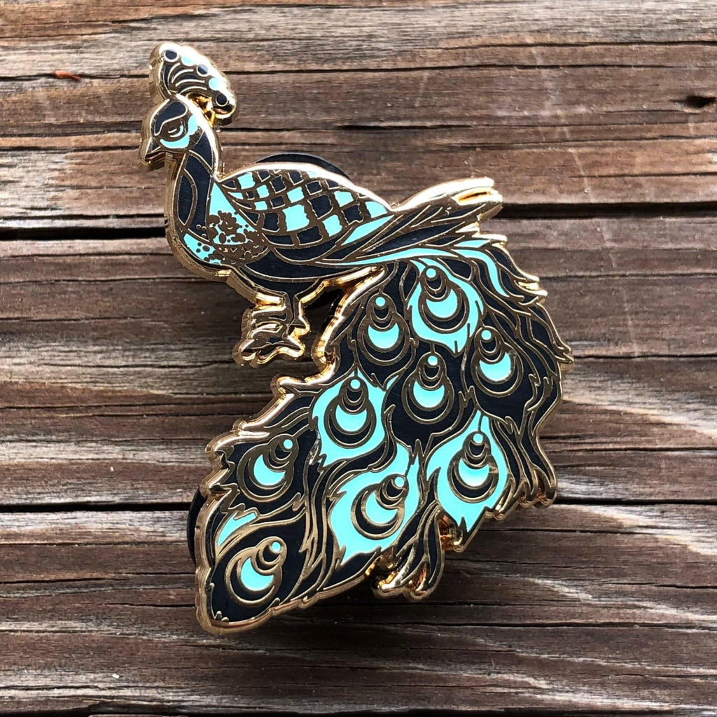 Teal and Black Peacock Enamel Pin