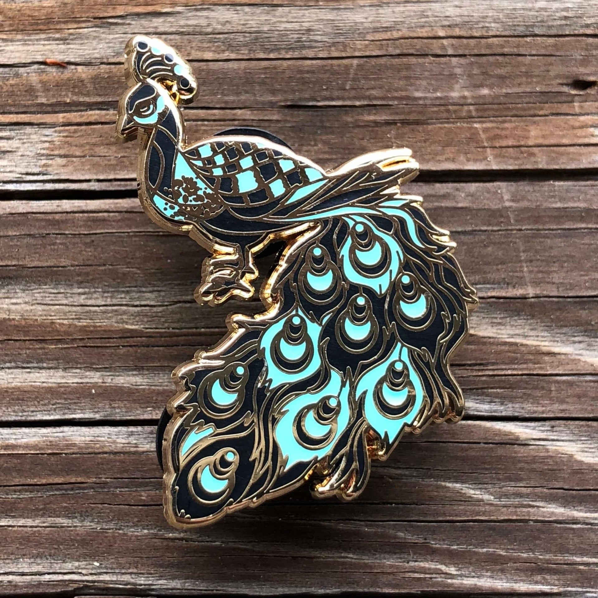 Teal and Black Peacock Enamel Pin