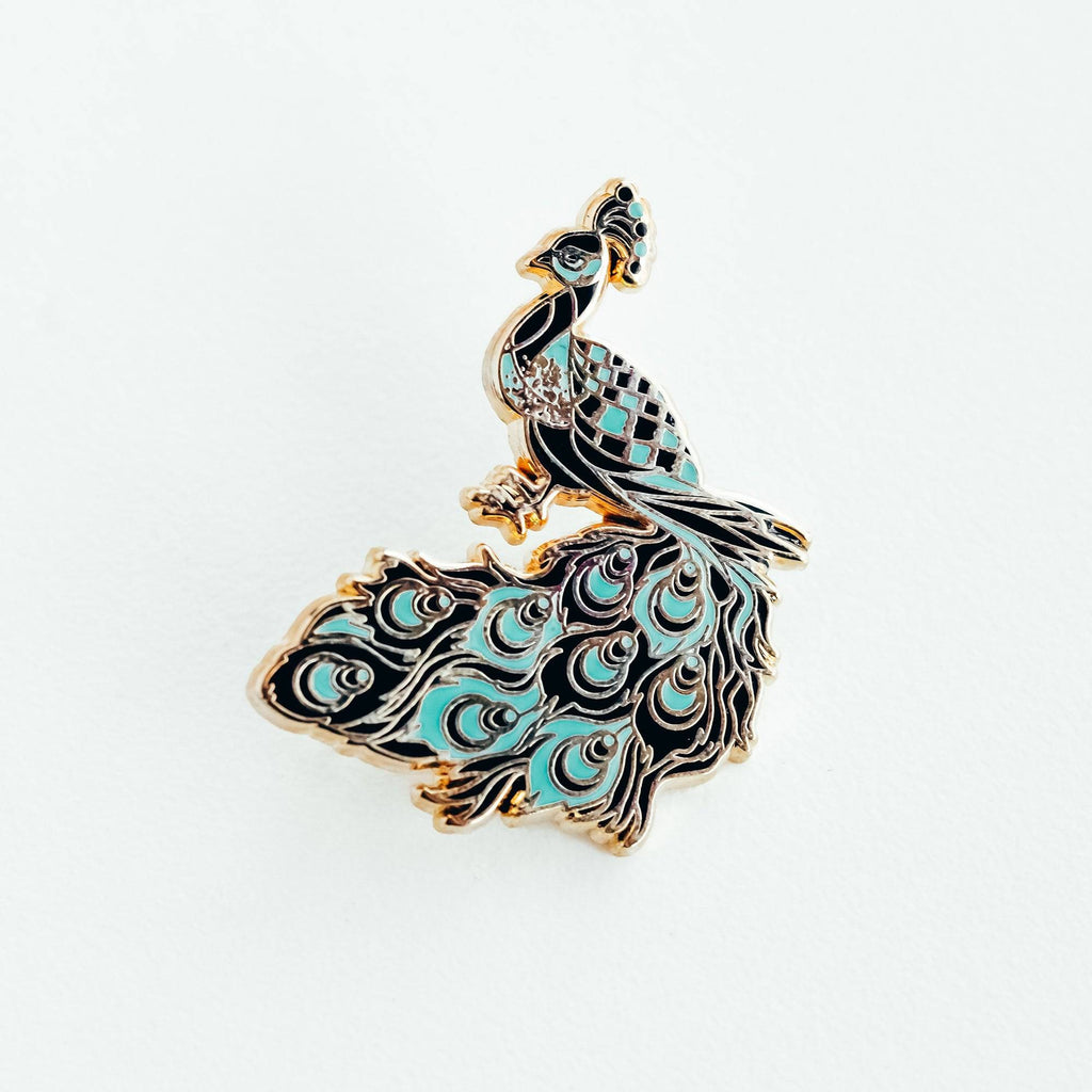 Teal and Black Peacock Enamel Pin