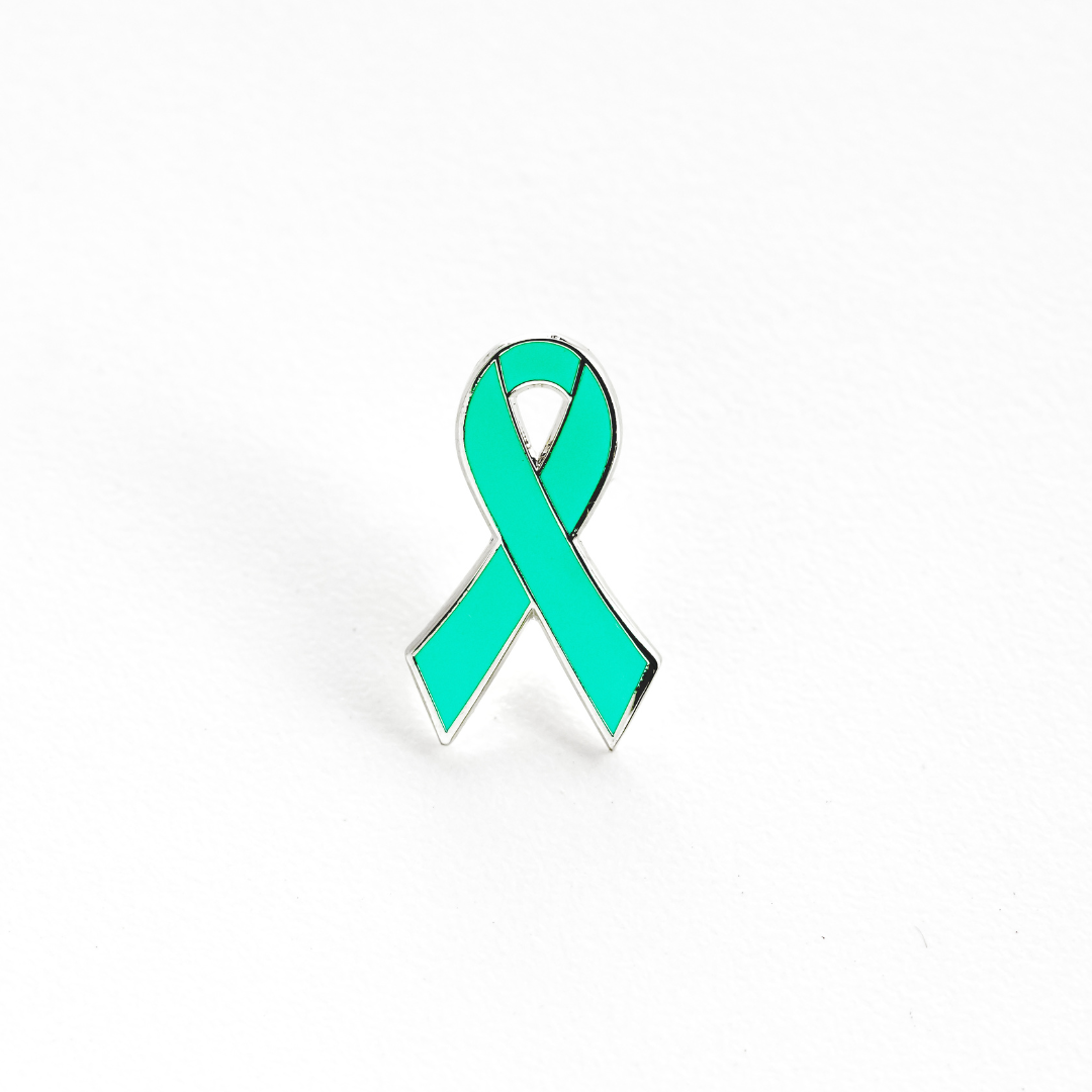 Teal Blue Awareness Ribbon Enamel Pin – Support for Ovarian Cancer, Sexual Assault & PTSD