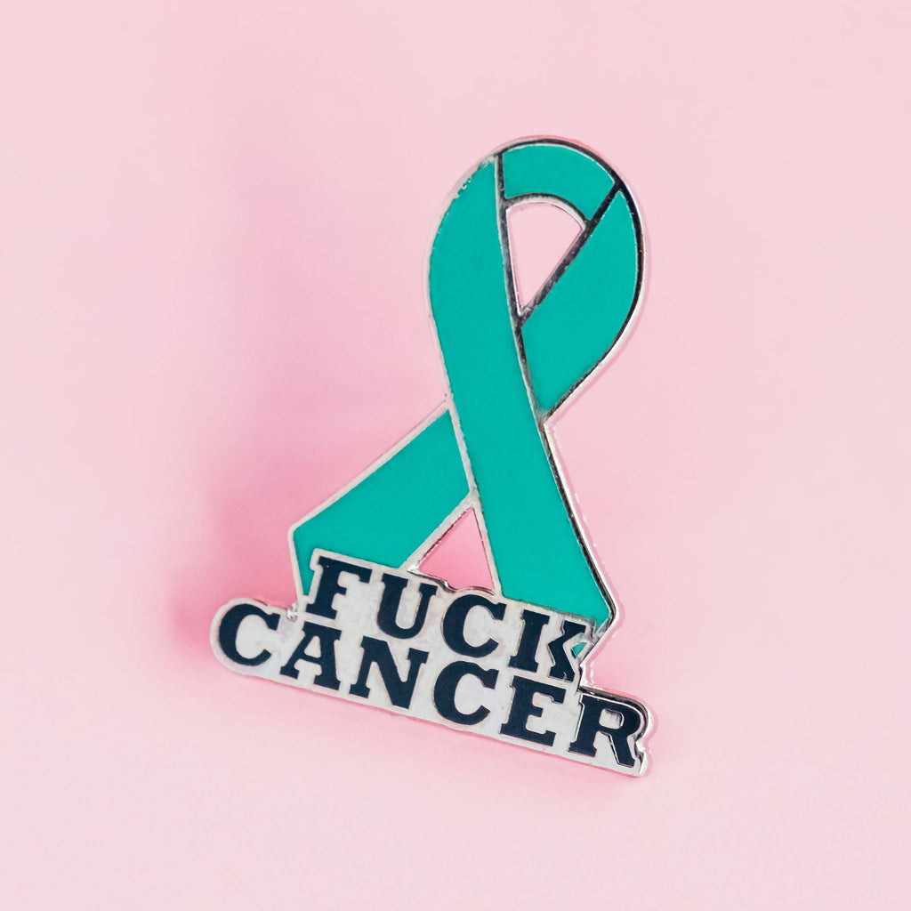 Gynecologic Cancer Awareness Pin – Teal Fuck Cancer Ribbon Hard Enamel Lapel Brooch