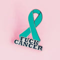 Gynecologic Cancer Awareness Pin – Teal Fuck Cancer Ribbon Hard Enamel Lapel Brooch