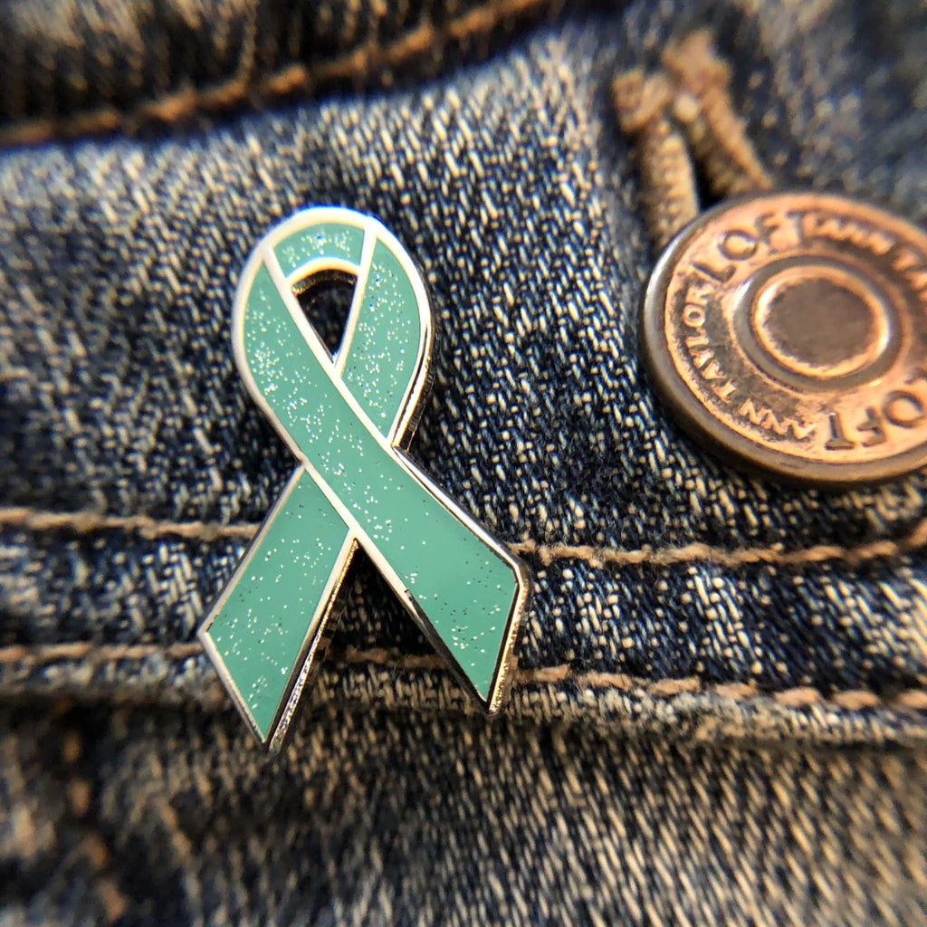 Teal Awareness Ribbon Pin – Glitter Enamel Brooch With Hard Enamel Surface