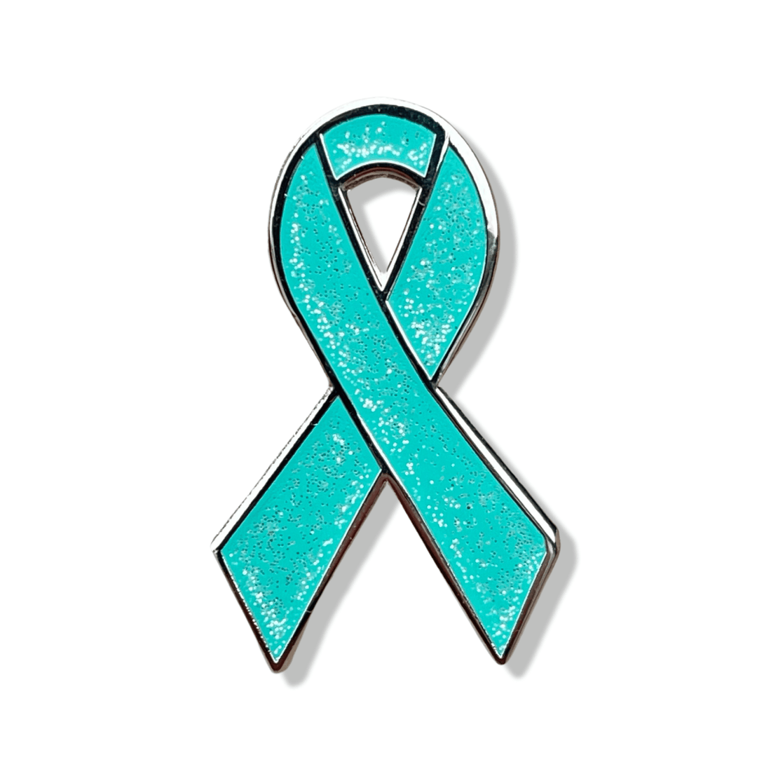 Teal Awareness Ribbon Pin – Glitter Enamel Brooch With Hard Enamel Surface