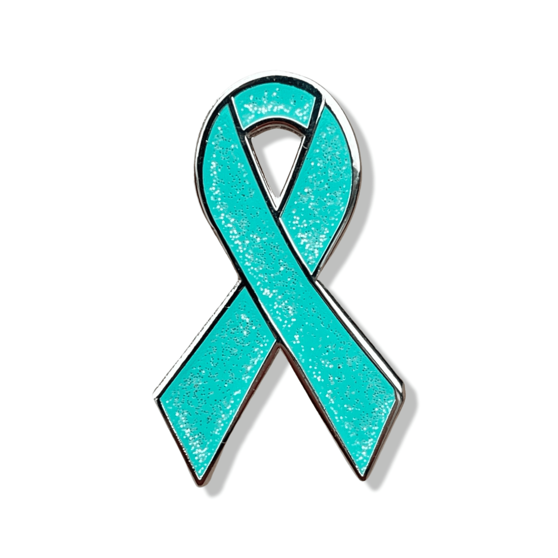 Teal Awareness Ribbon Pin – Glitter Enamel Brooch With Hard Enamel Surface