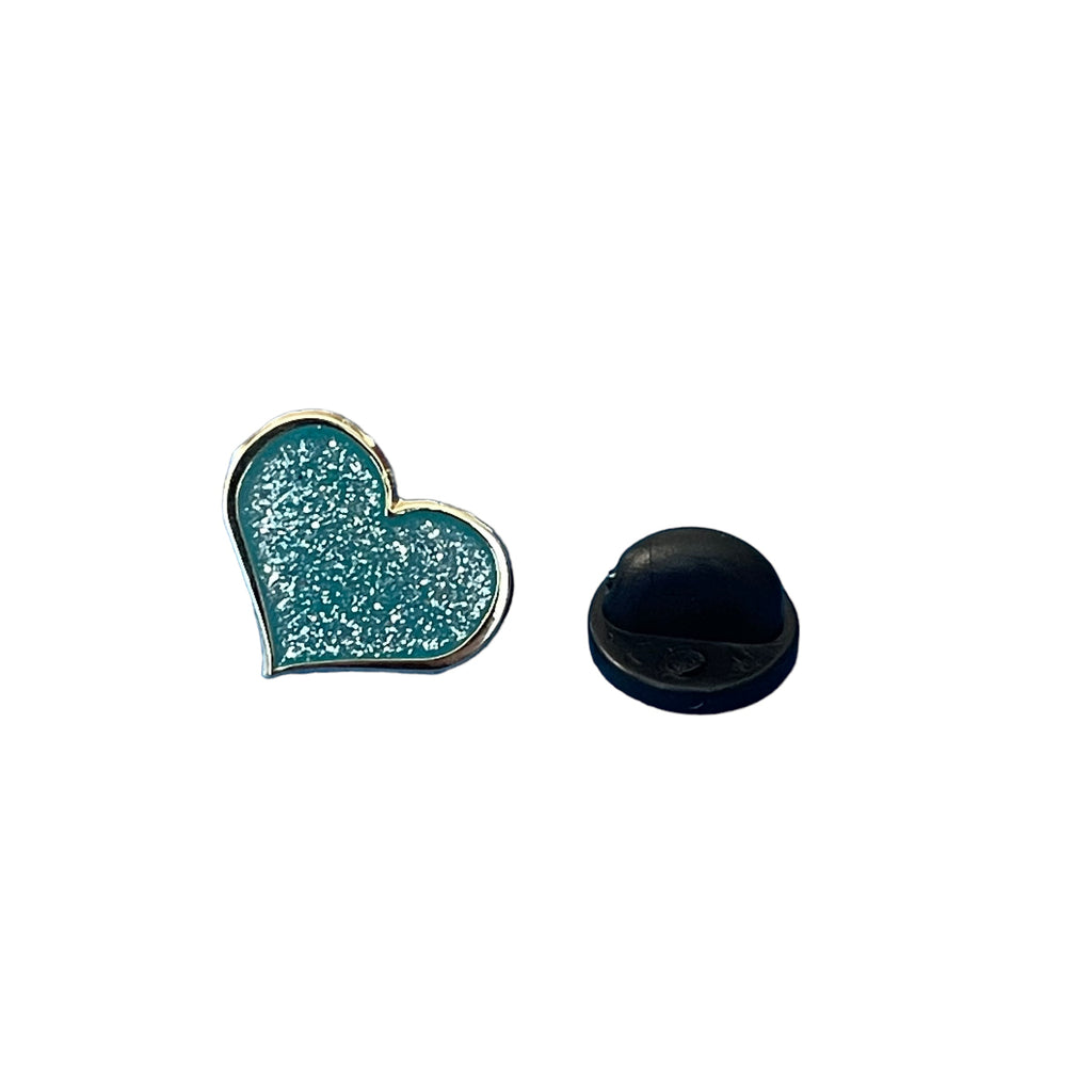 Teal Glitter Heart Enamel Pin - 1/2 inch with Gold Metal