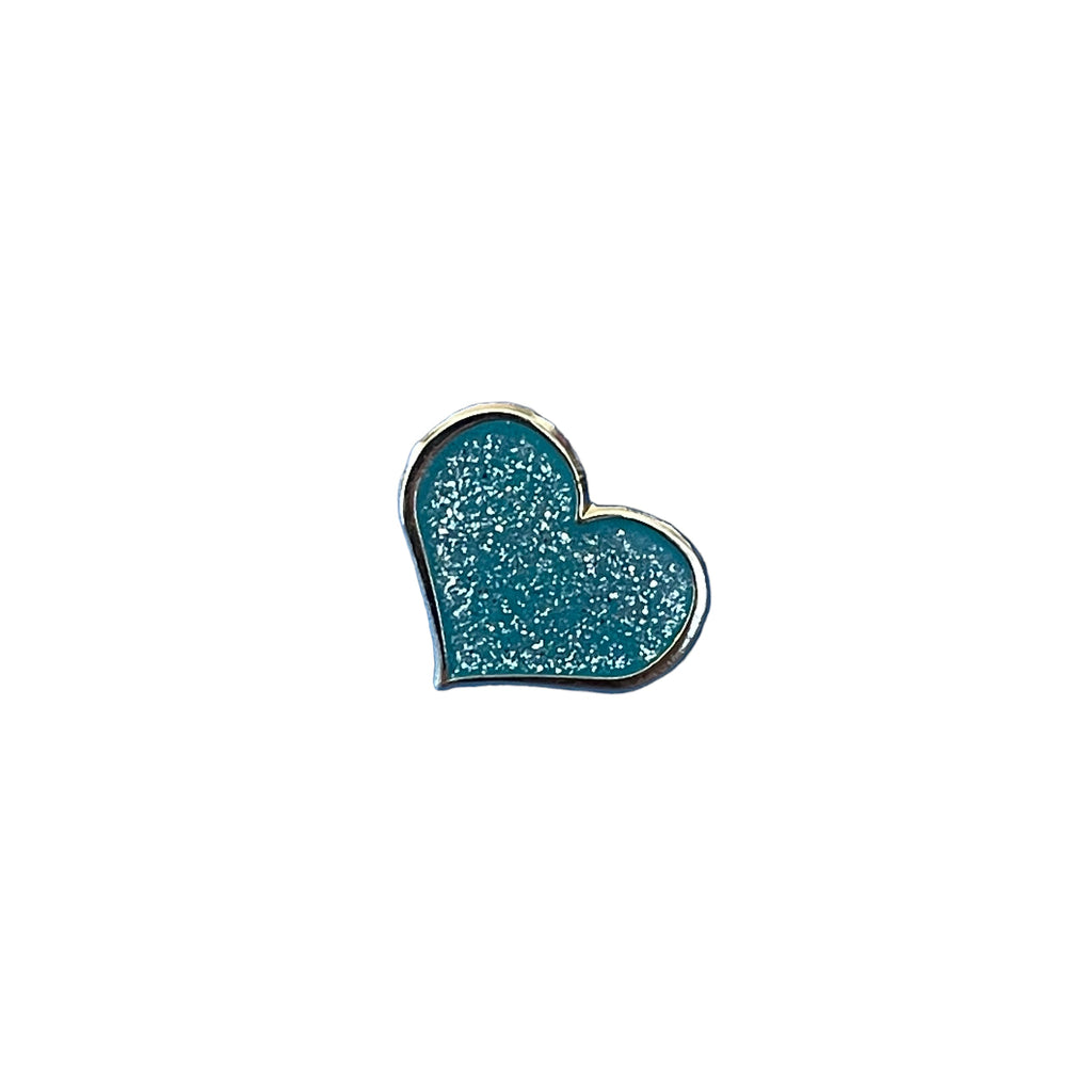 Teal Glitter Heart Enamel Pin - 1/2 inch with Gold Metal
