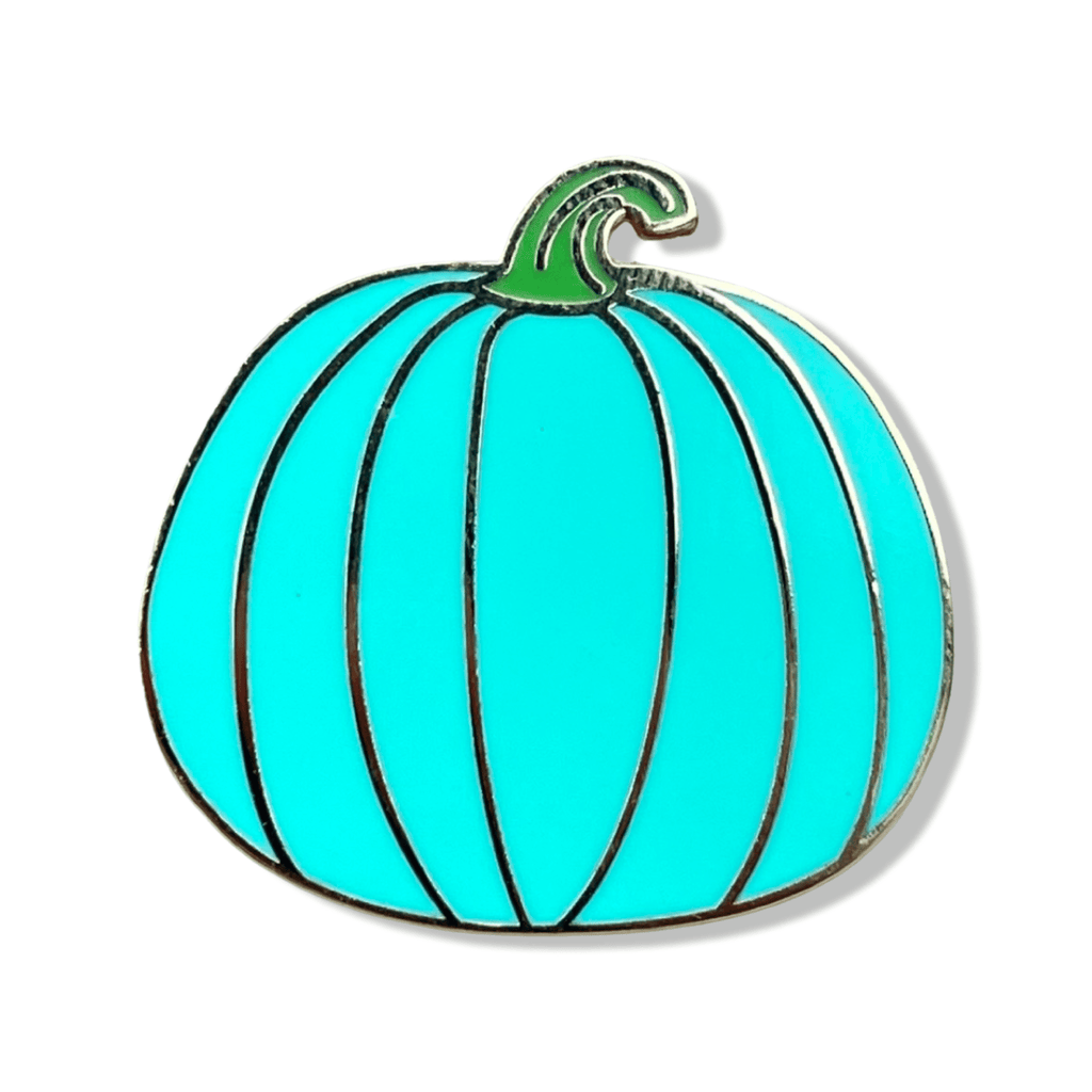 Teal Pumpkin Enamel Pin – Hard Enamel Pumpkin Lapel Pin with Green Stem