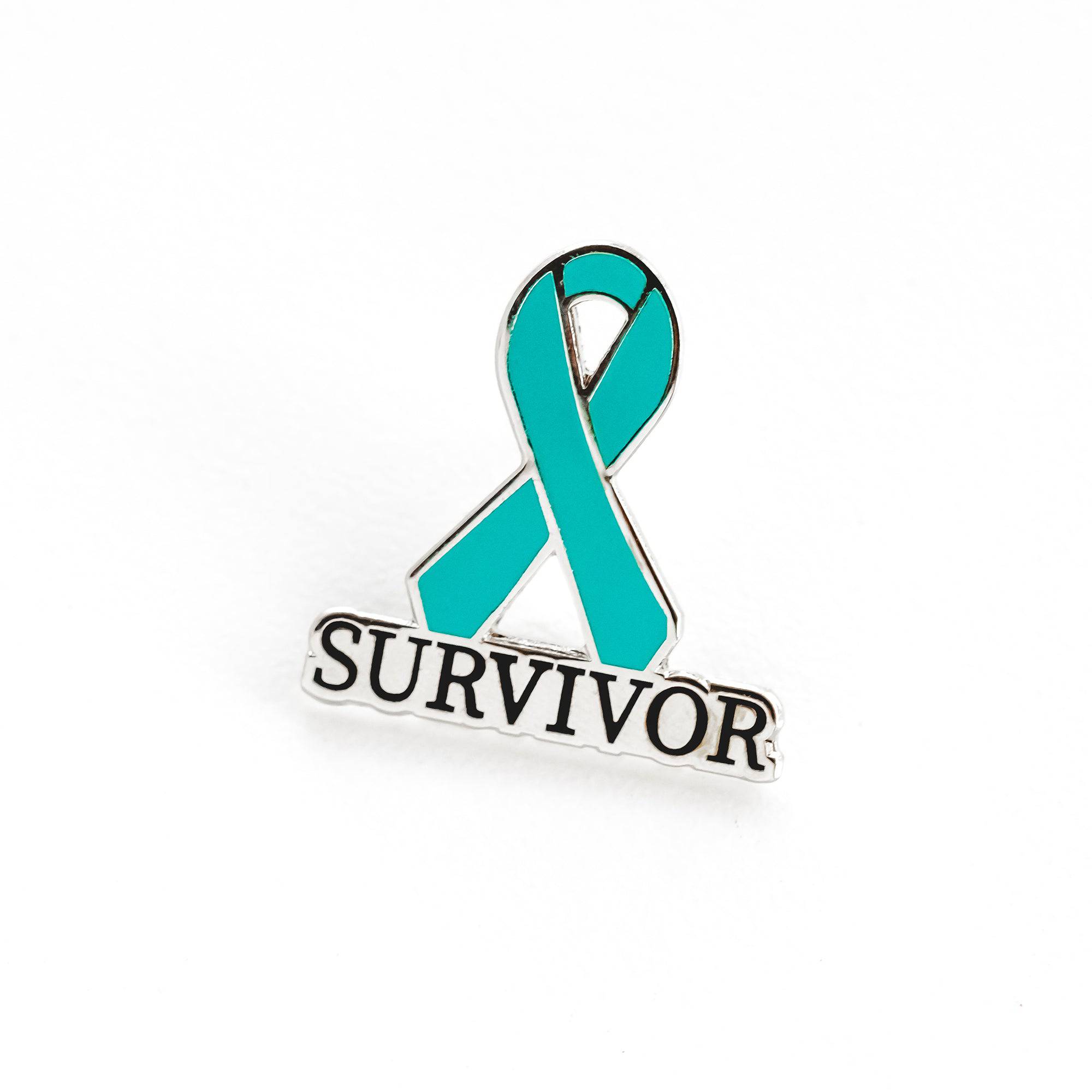 Teal Survivor Ribbon Pin – Hard Enamel Awareness Lapel Brooch with Rubber Back