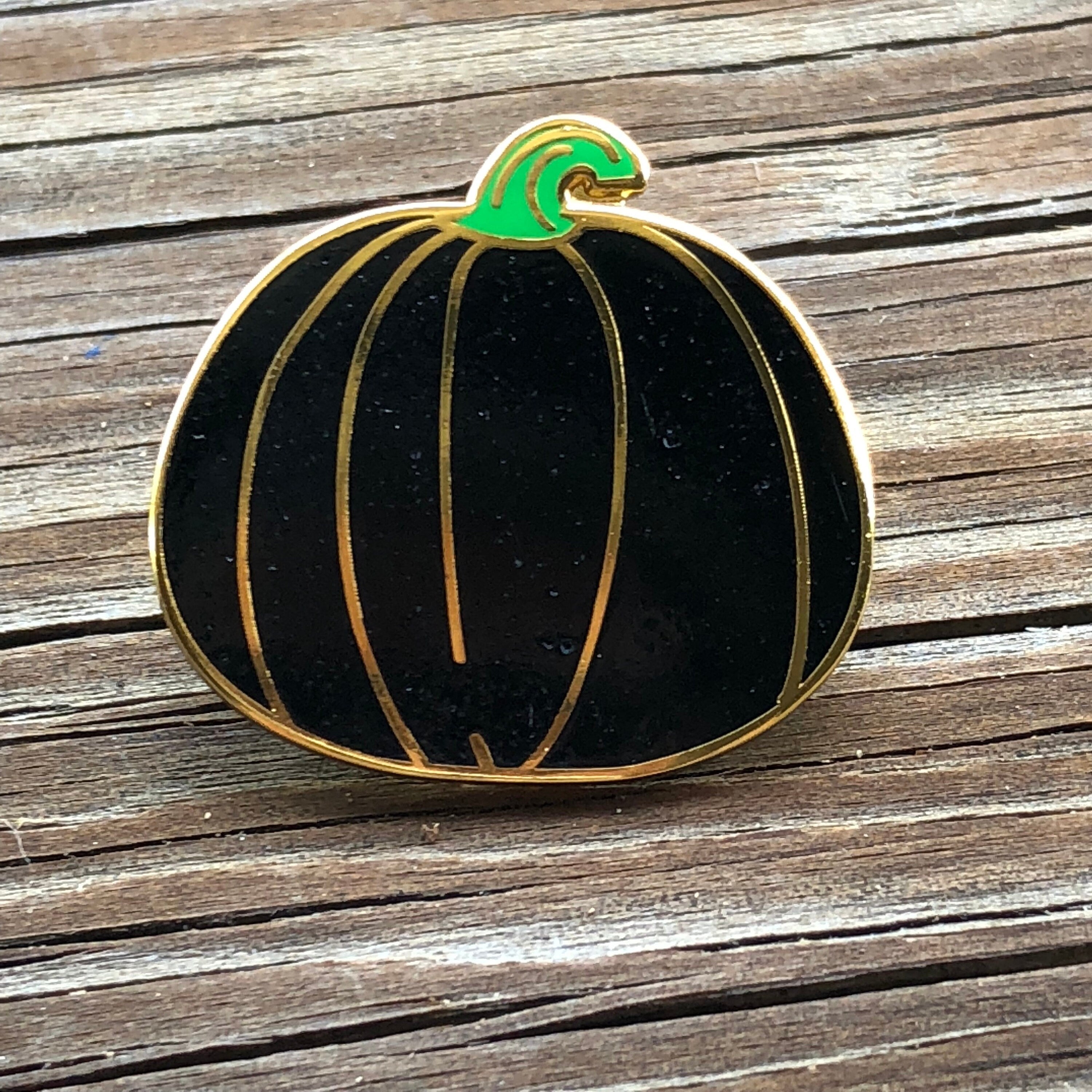 The Enchanting Black Pumpkin Lapel Pin with a Green Stem