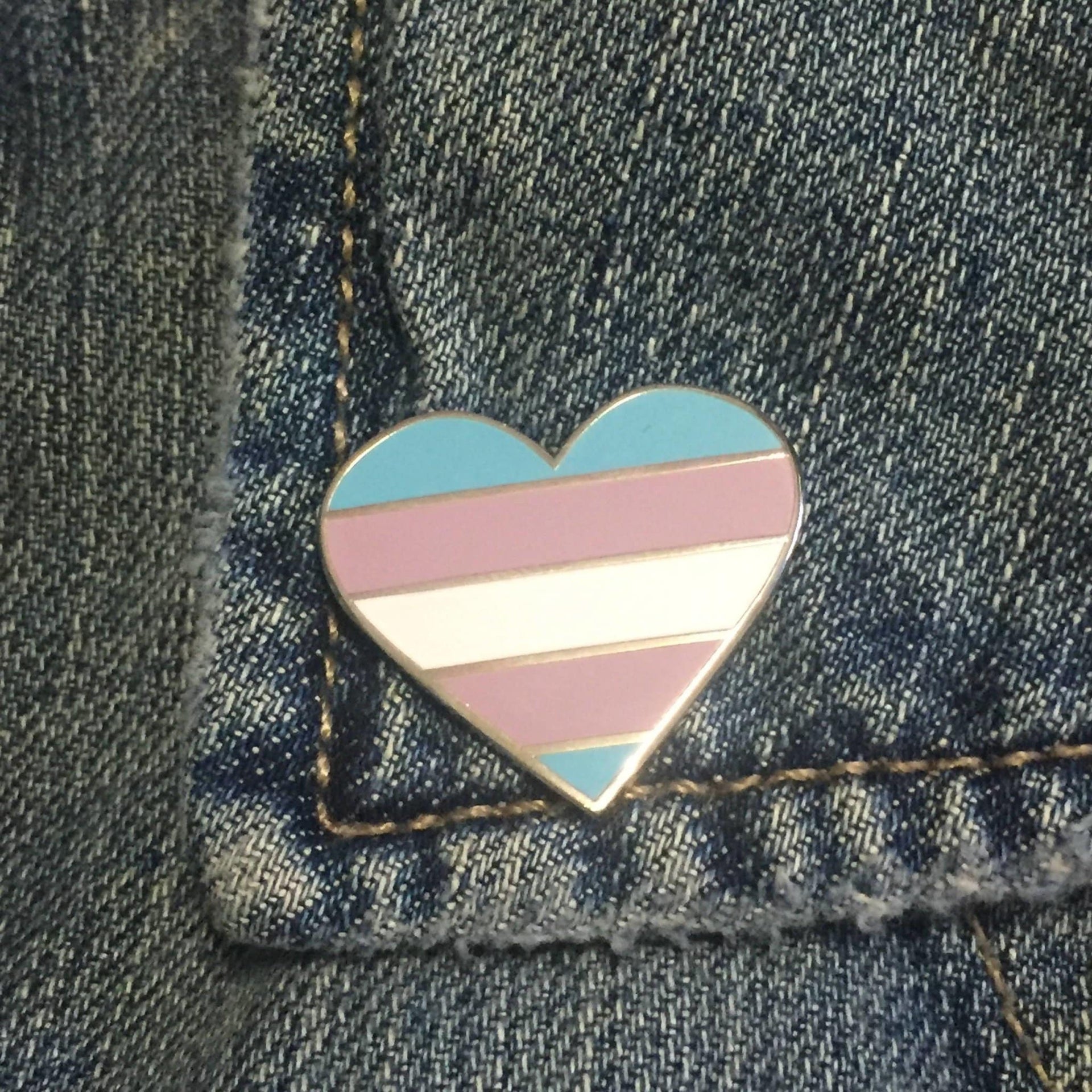 Transgender Pride Enamel Pin – Heart Shaped Hard Enamel Lapel Pin with Rubber Back