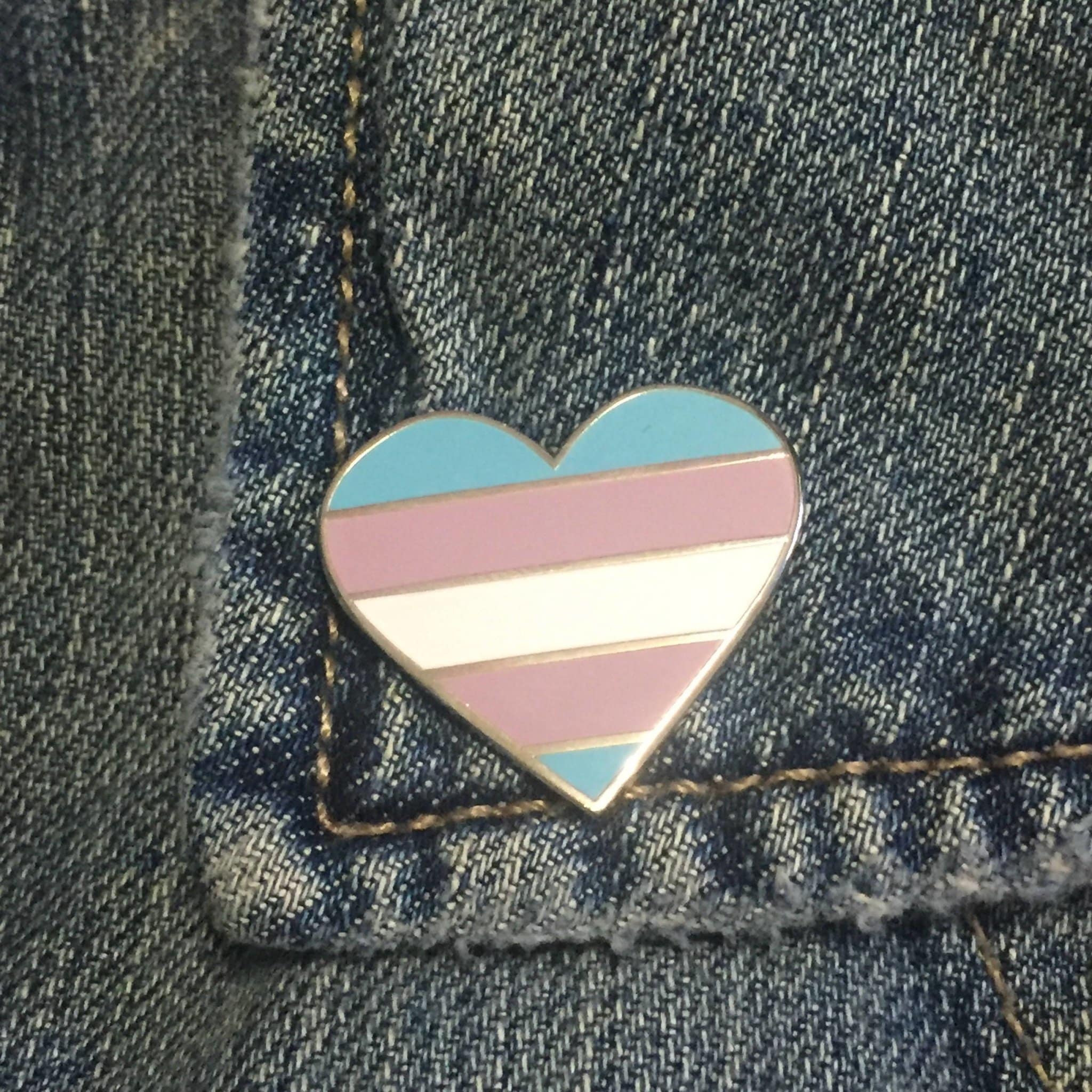 Transgender Pride Enamel Pin – Heart Shaped Hard Enamel Lapel Pin with Rubber Back
