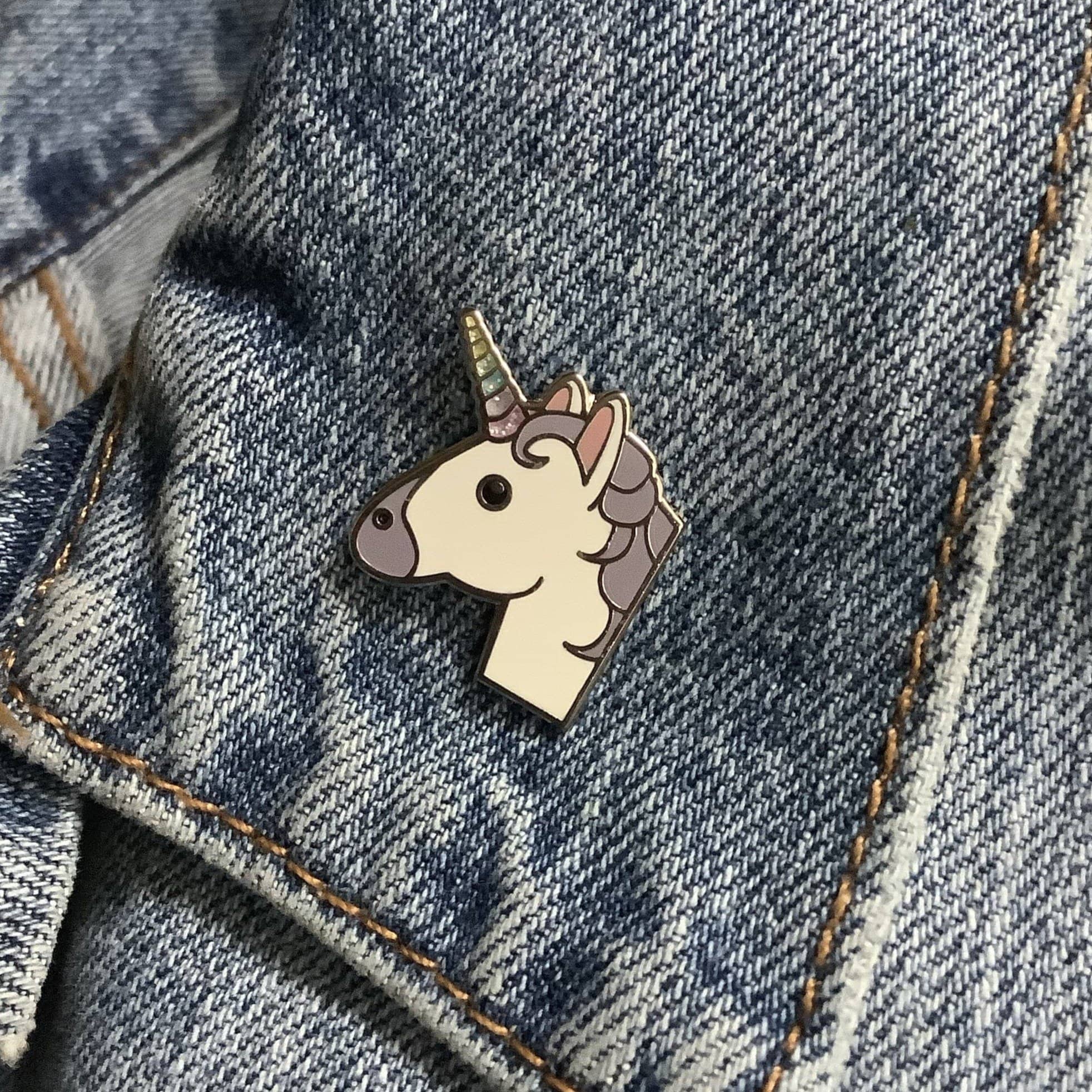 Unicorn Enamel Pin with Glitter Horn
