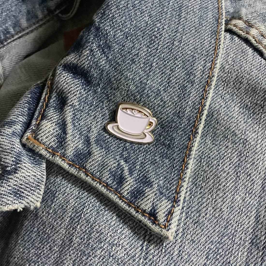 White Coffee Cup Pin – Small Enamel Lapel Pin with Rubber Back | Dream Maker Pins