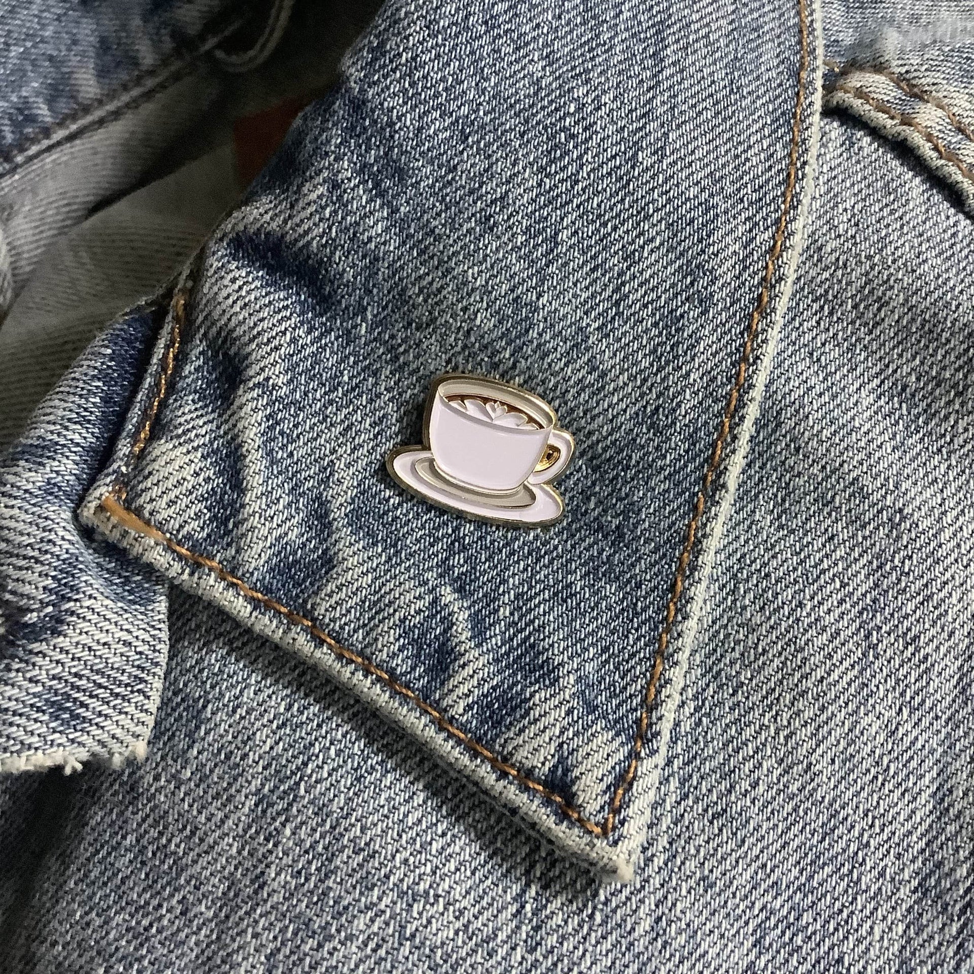 White Coffee Cup Pin – Small Enamel Lapel Pin with Rubber Back | Dream Maker Pins