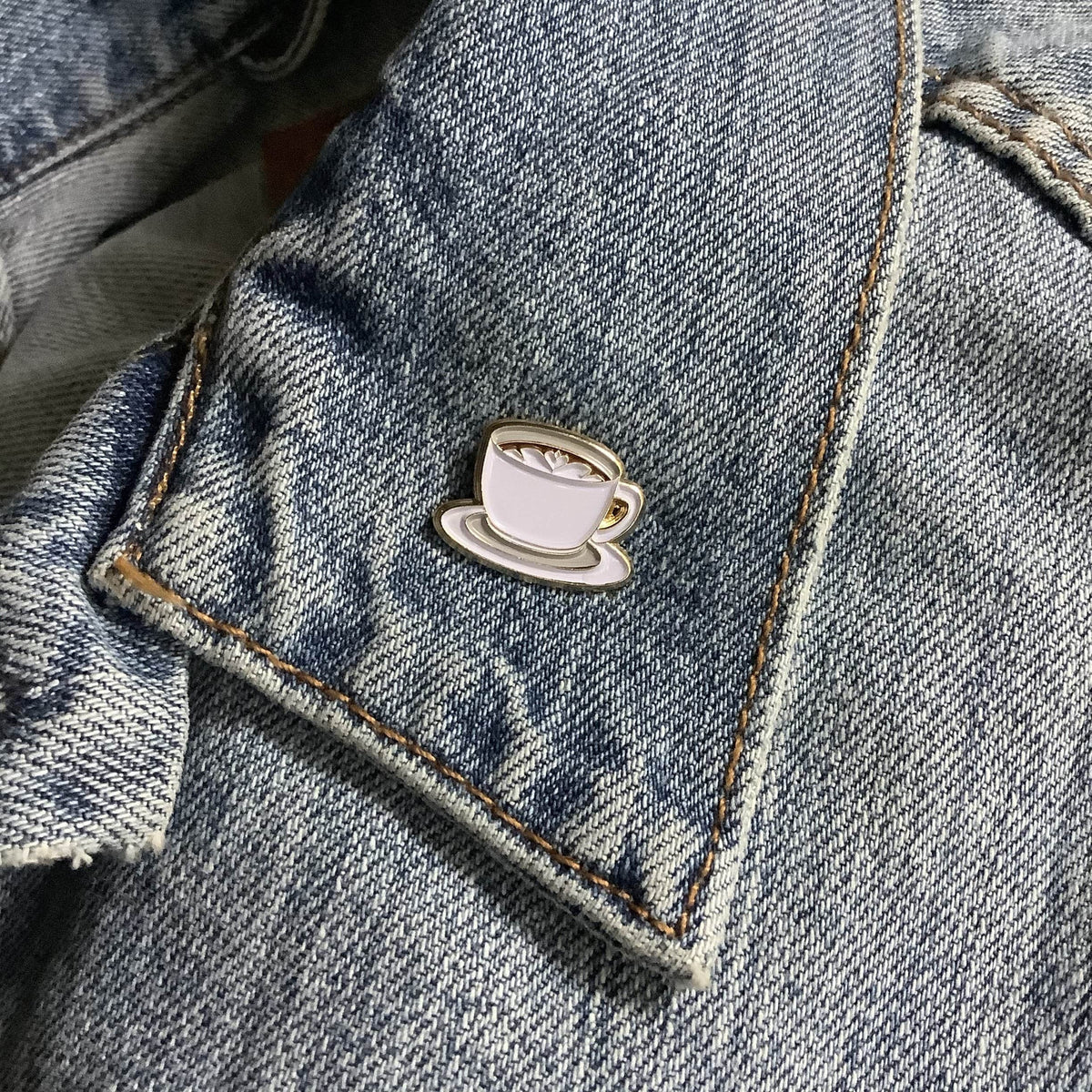 White Coffee Cup Pin – Small Enamel Lapel Pin with Rubber Back | Dream Maker Pins