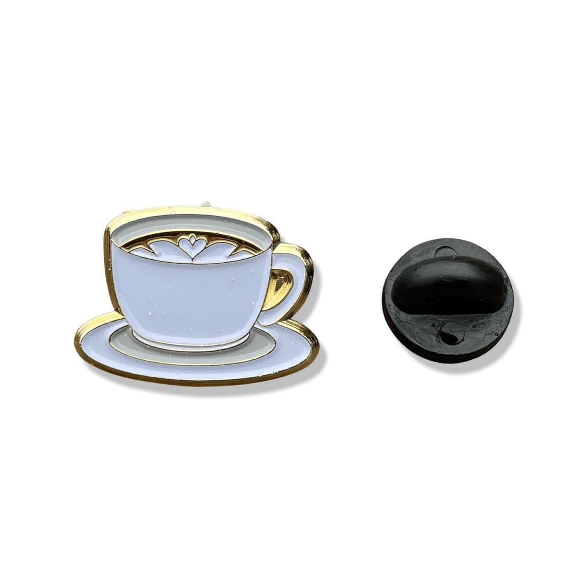 White Coffee Cup Pin – Small Enamel Lapel Pin with Rubber Back | Dream Maker Pins