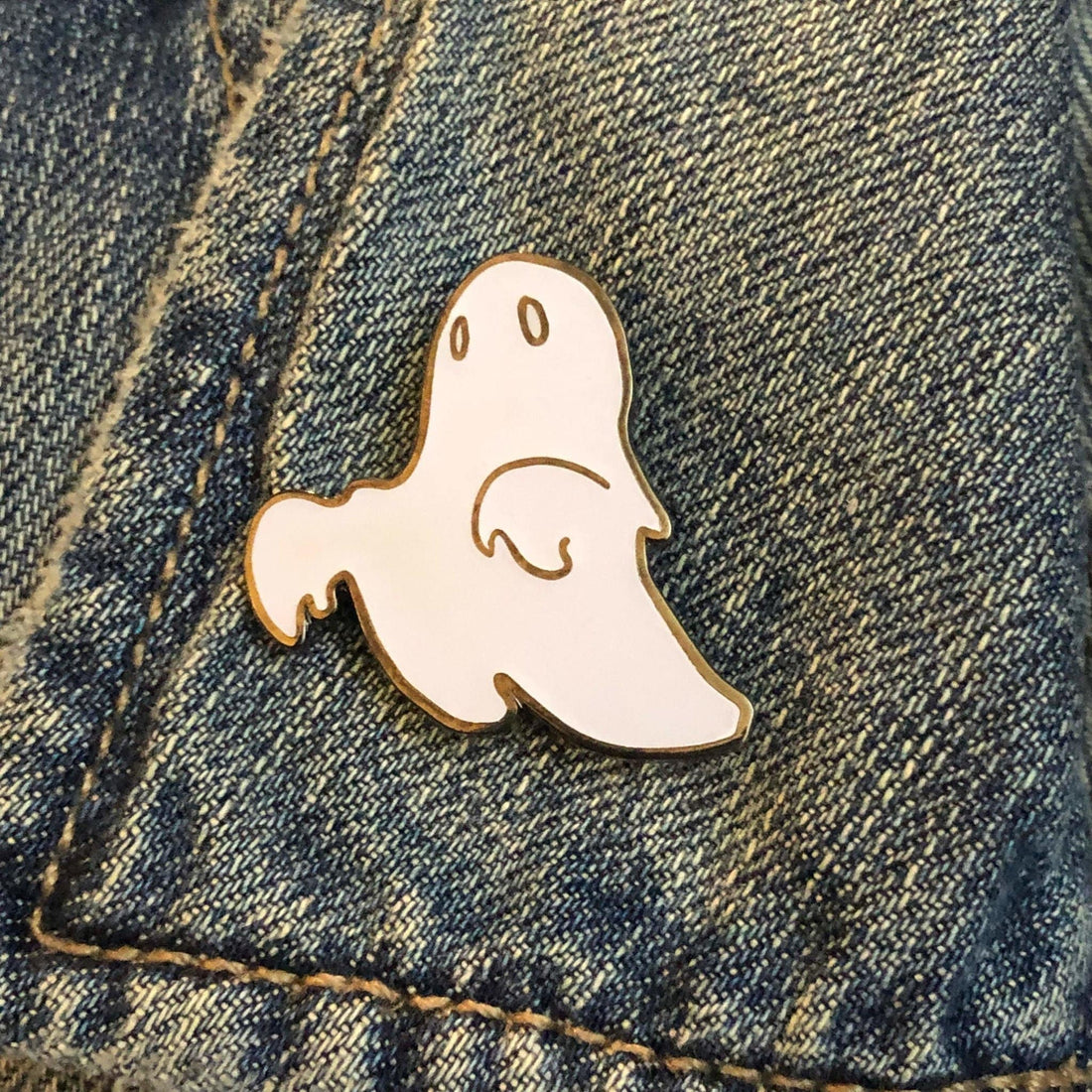 Glow In The Dark Pin - White Ghost Enamel Lapel Pin With Double Posts