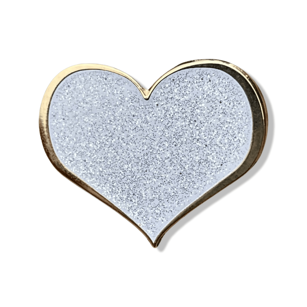 White Glitter Heart Enamel Pin