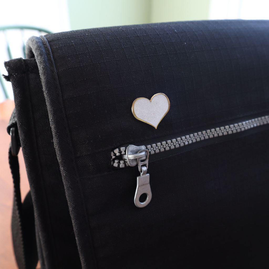White Glitter Heart Enamel Pin