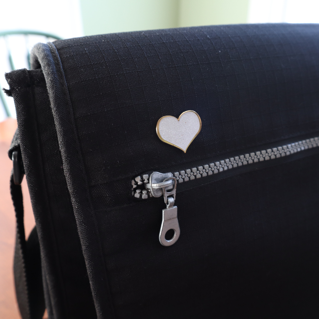 White Glitter Heart Enamel Pin