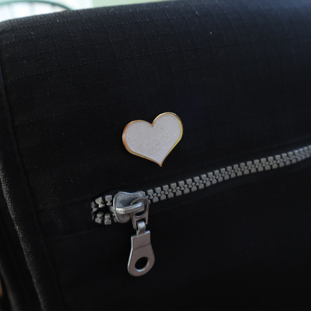 White Glitter Heart Enamel Pin