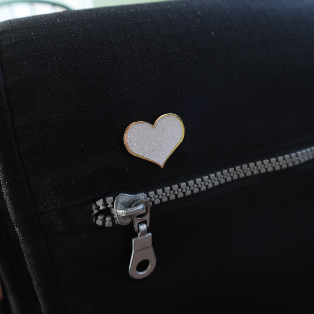 White Glitter Heart Enamel Pin