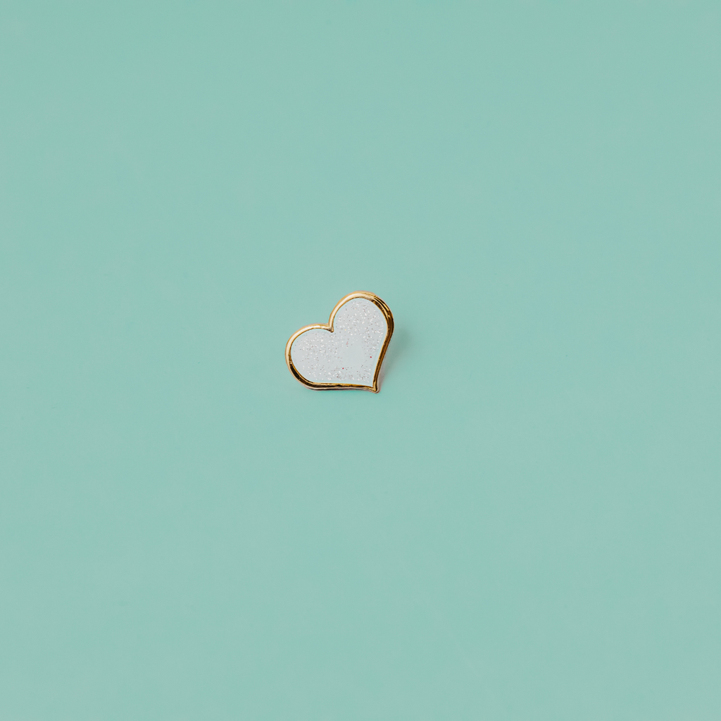 White Glitter Heart Enamel Pin