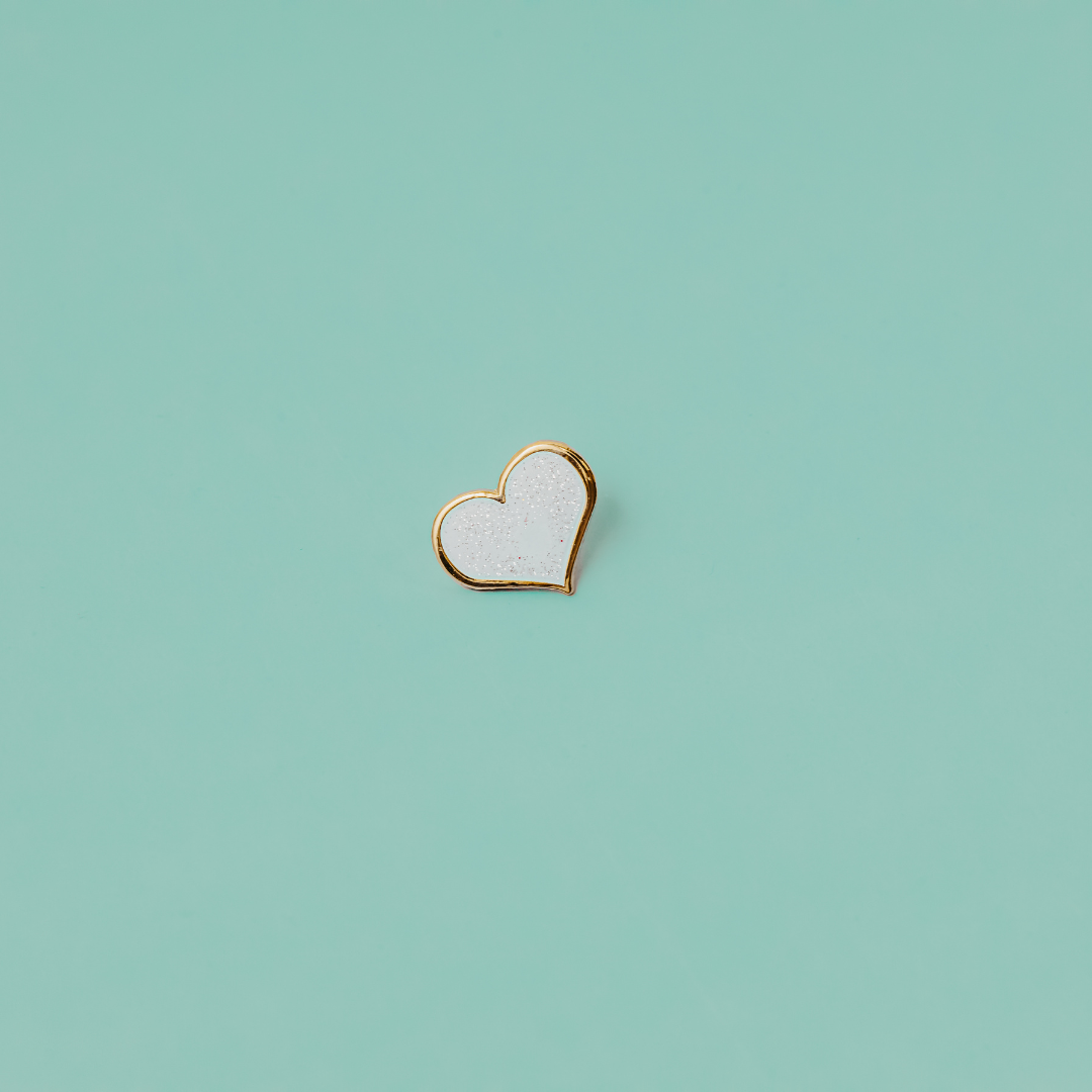 White Glitter Heart Enamel Pin