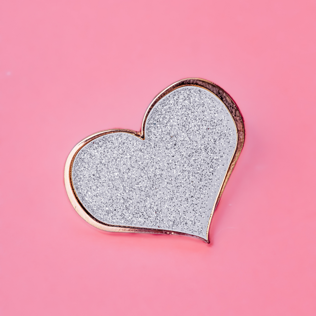 White Glitter Heart Enamel Pin