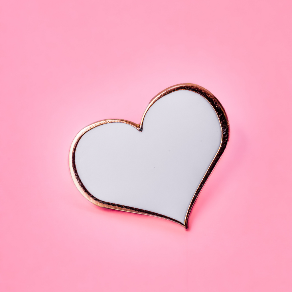 White Heart Enamel Pin – ¾-inch Everyday Symbol of Love & Peace (Also 1 and ½-inch)