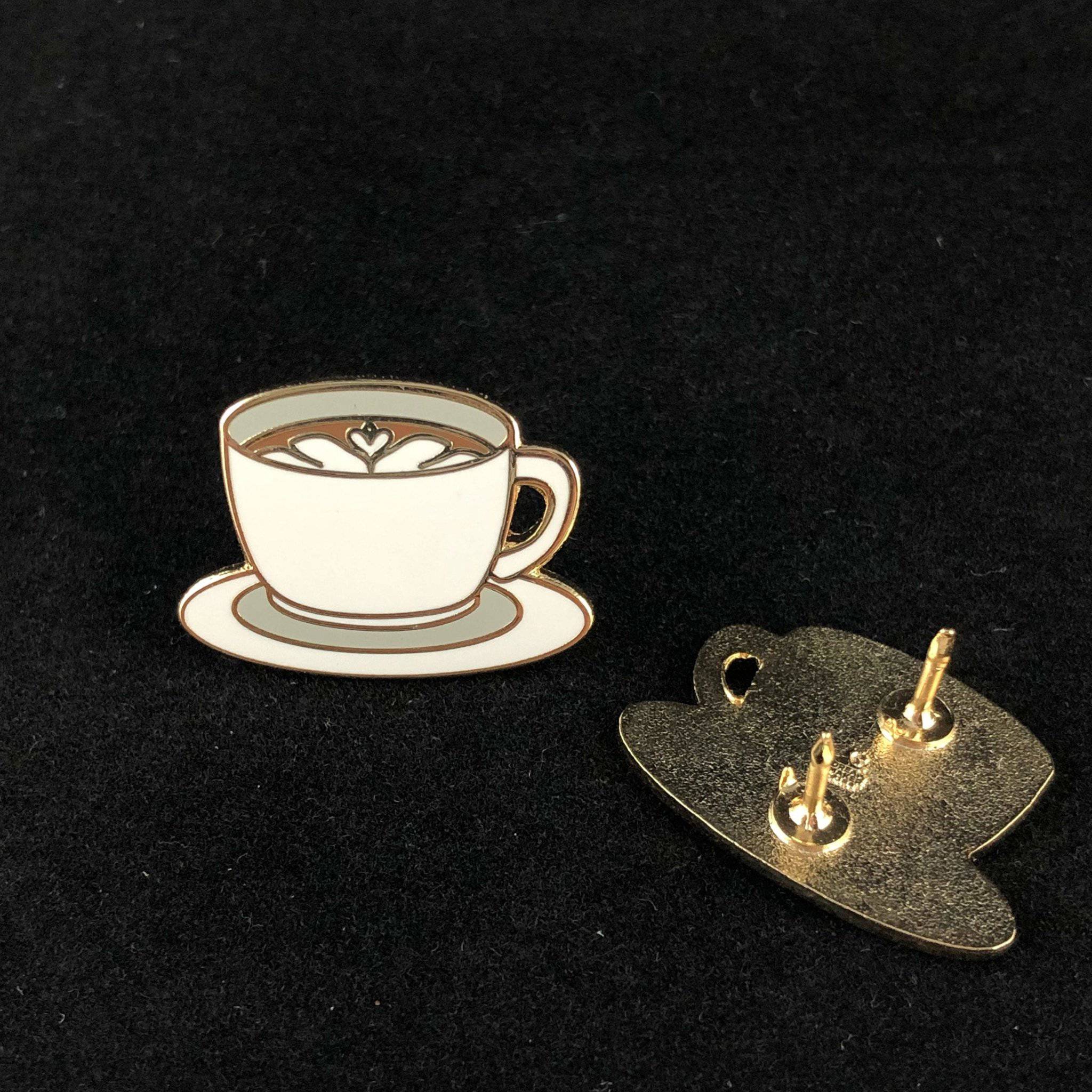 White Latte Coffee Cup Enamel Pin - hard enamel, 1 inch, double posted