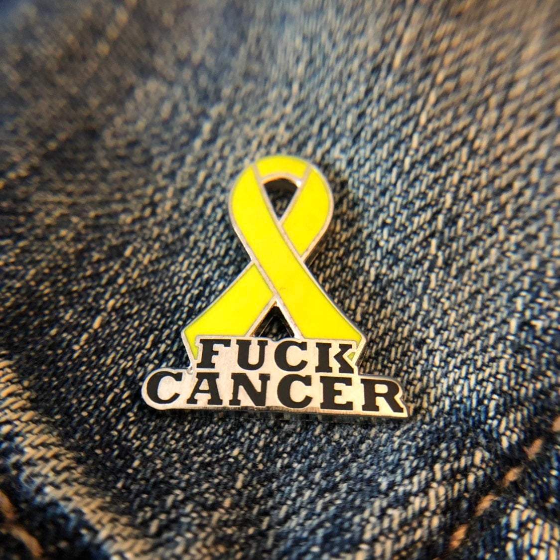 Yellow Fuck Cancer Ribbon Enamel Pin Awareness Accessory