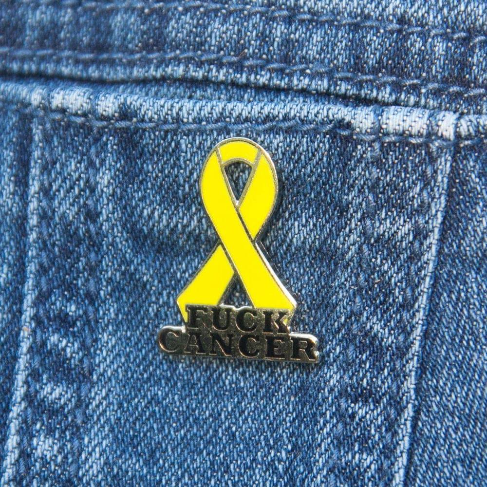 Yellow Fuck Cancer Ribbon Enamel Pin Awareness Accessory