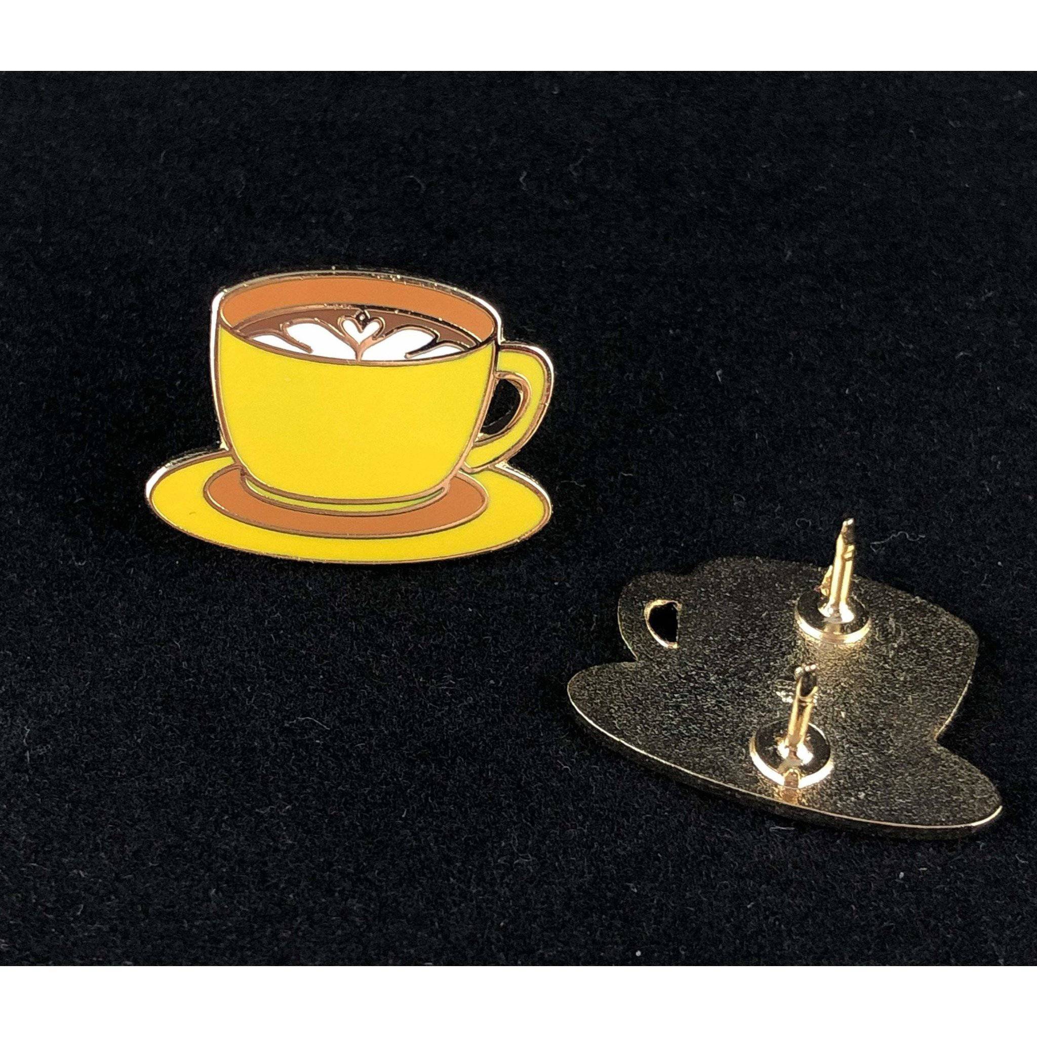 Yellow Latte Coffee Cup Enamel Pin - hard enamel, 1 inch, double posted