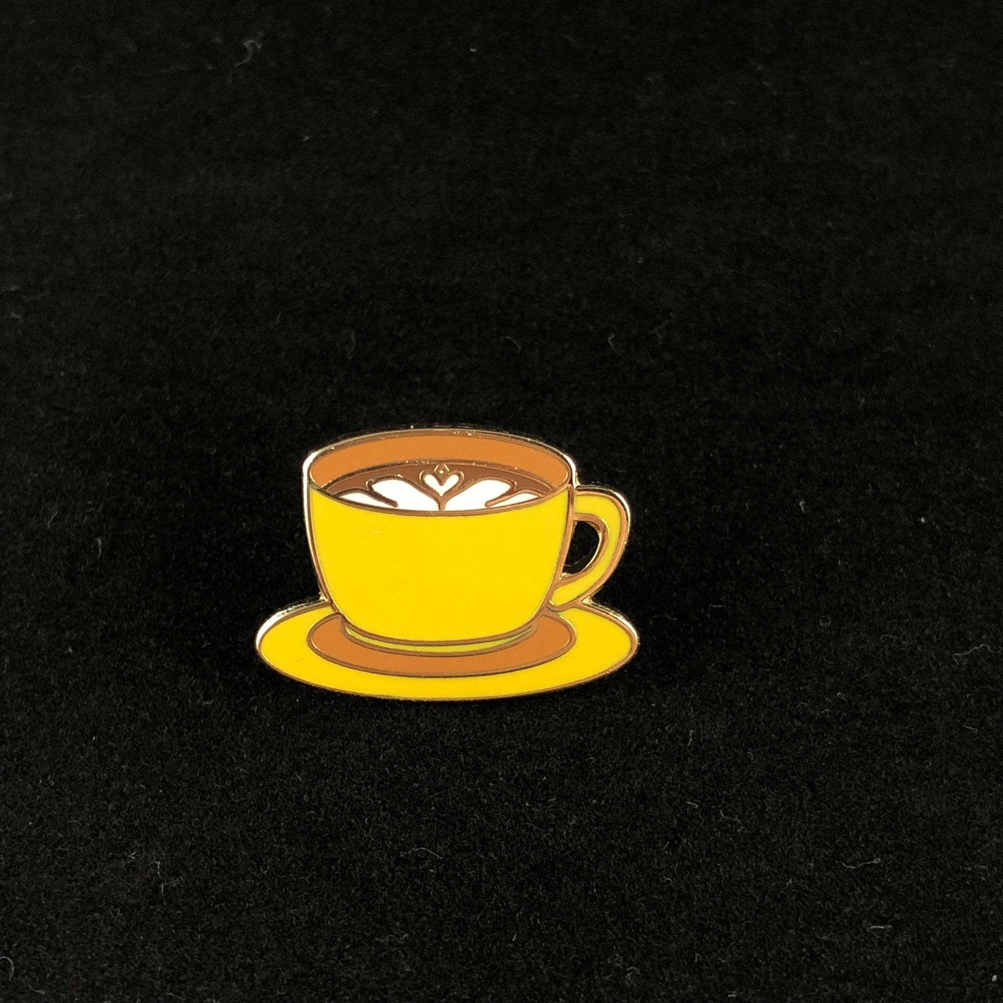 Yellow Latte Coffee Cup Enamel Pin - hard enamel, 1 inch, double posted