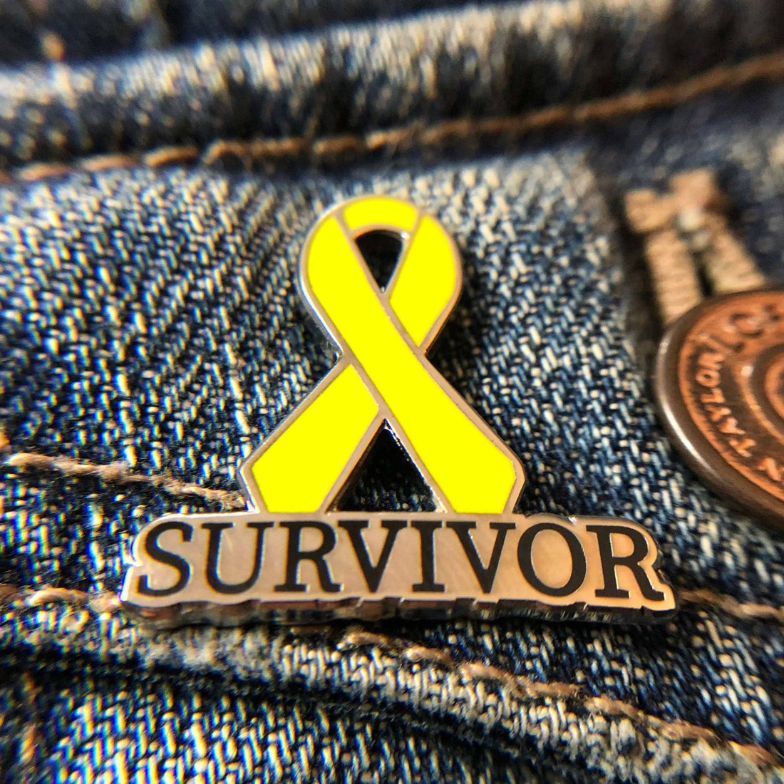 Yellow Survivor Awareness Ribbon Enamel Pin