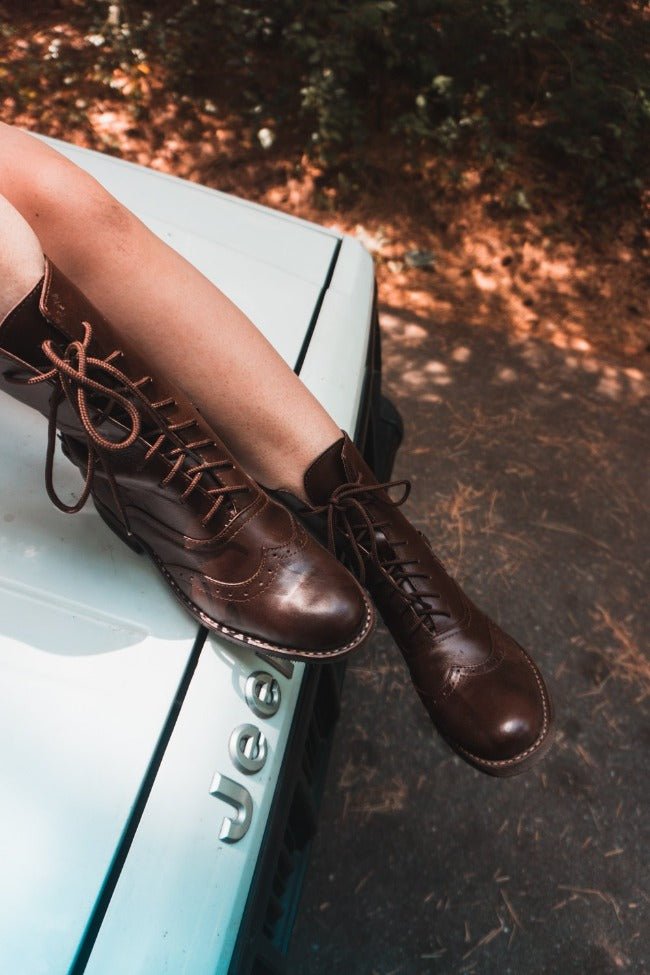 Handmade Brown Leather Victorian Ankle Boots – Womens Lace Up Brogue