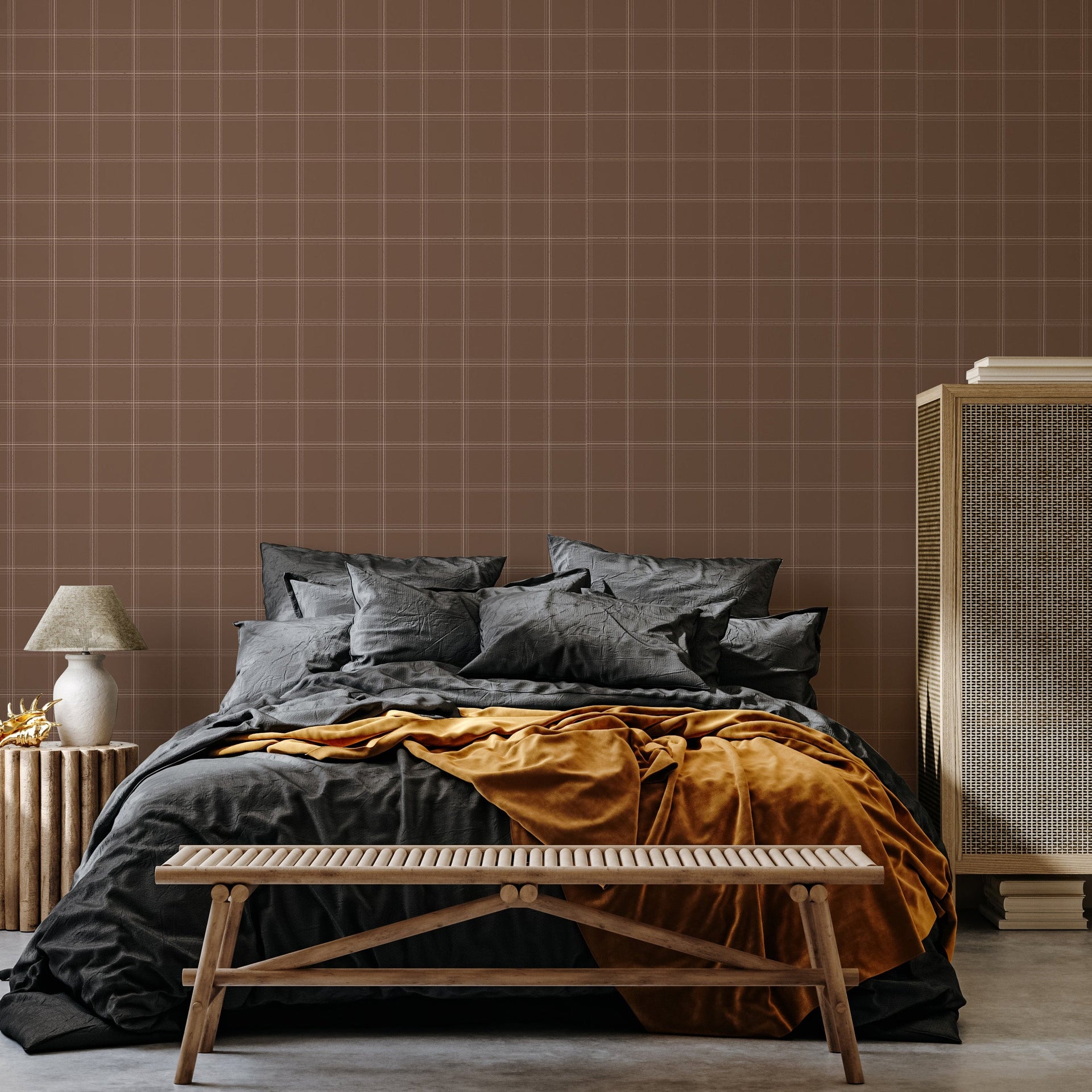 Max geometric wallpaper in brown, beige, and green for minimalist interior design