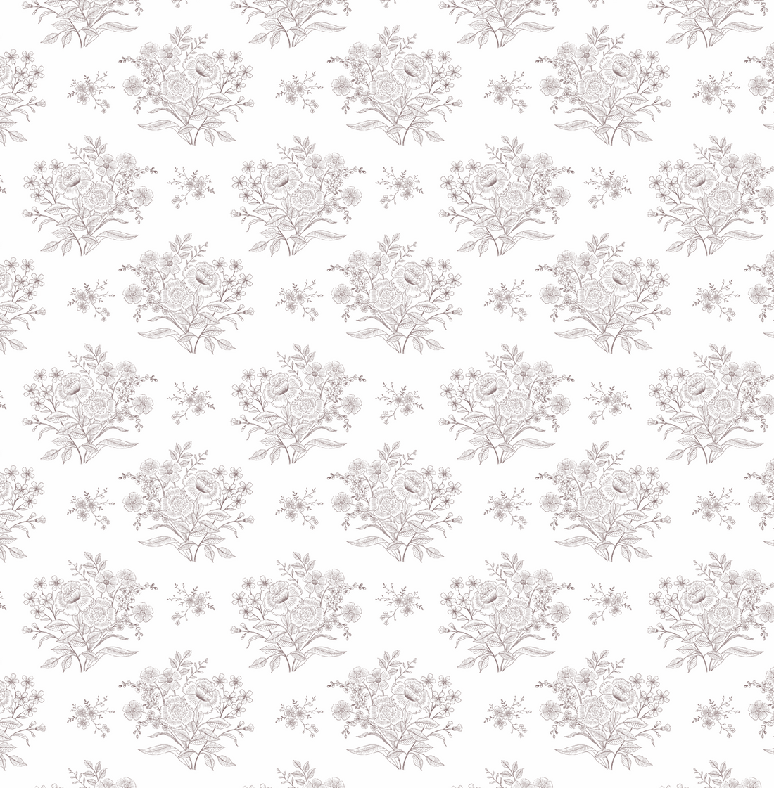Kylia Floral Wallpaper in White Grey Taupe and Blue Classic