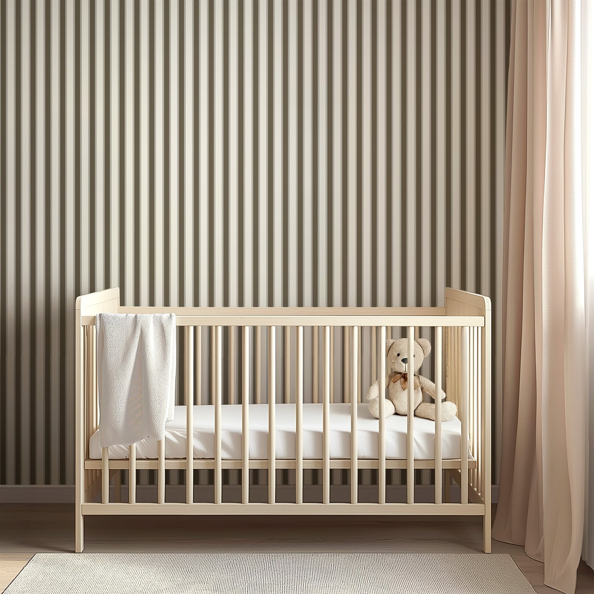 Curt Minimalist Striped Wallpaper in Beige, White, and Grey