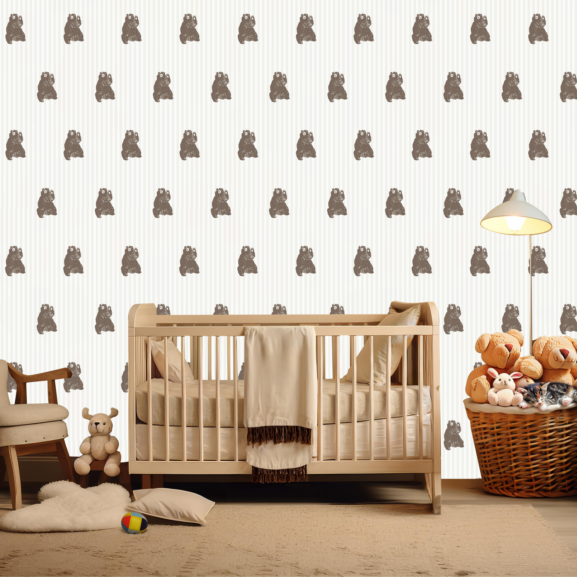 Theodore Whimsical Animal Print Wallpaper in White and Brown