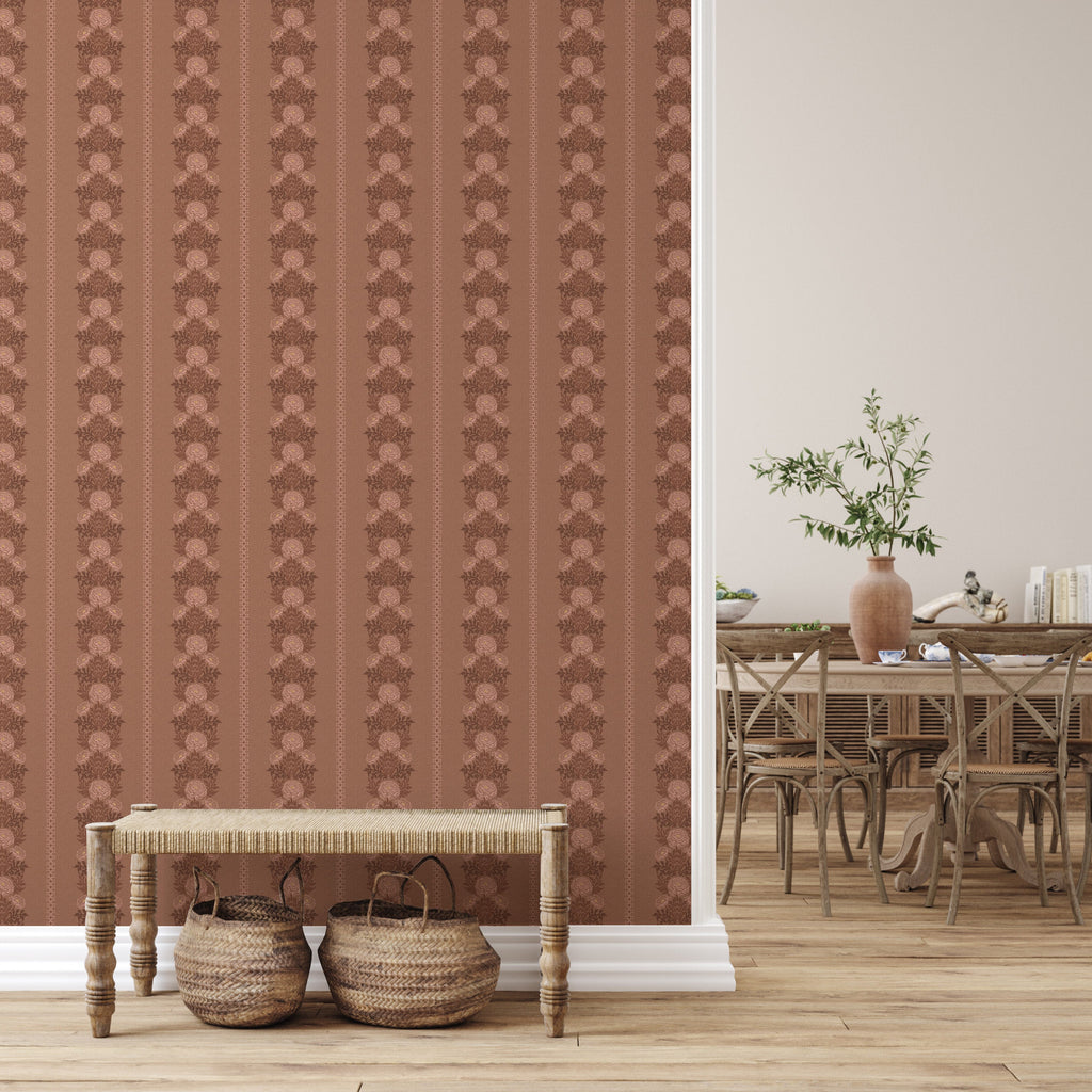 Lucia Floral Wallpaper in Grey, Beige, Terracotta and Gold