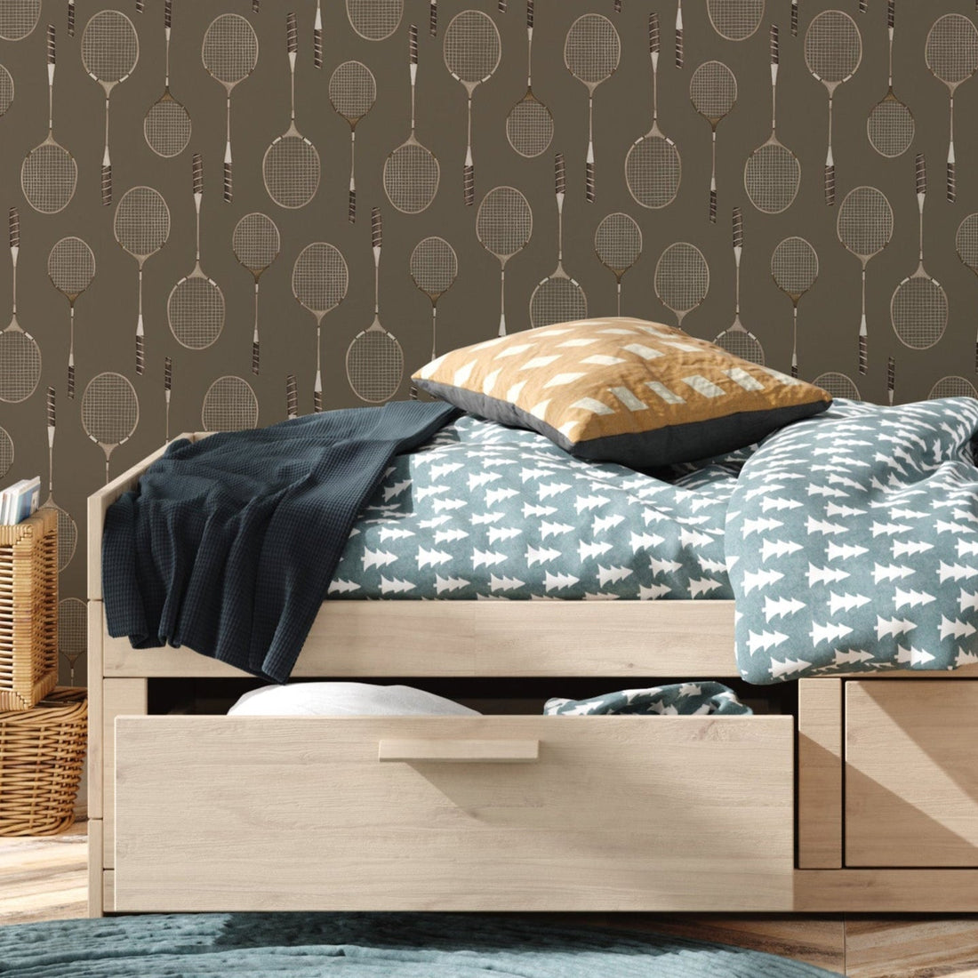 Decker Removable Wallpaper in Sage-Green, White and Brown