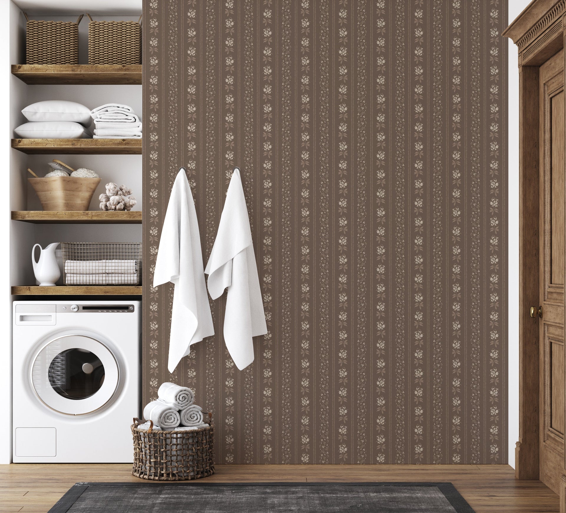 Elaine Striped Wallpaper in Dusty Blue and Cream Cottagecore