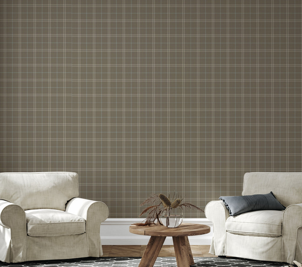 Alcott Plaid Wallpaper in Olive Green and Cream Farmhouse