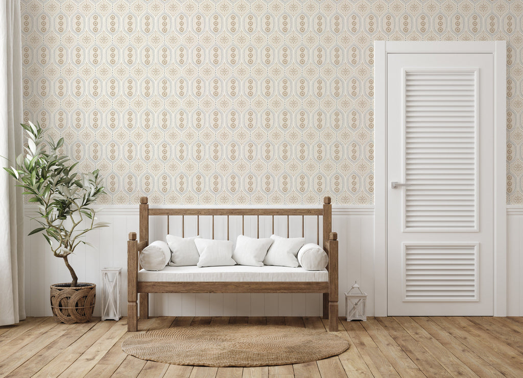 Holloway Geometric Wallpaper - Bohemian Off-White, Beige, and Taupe