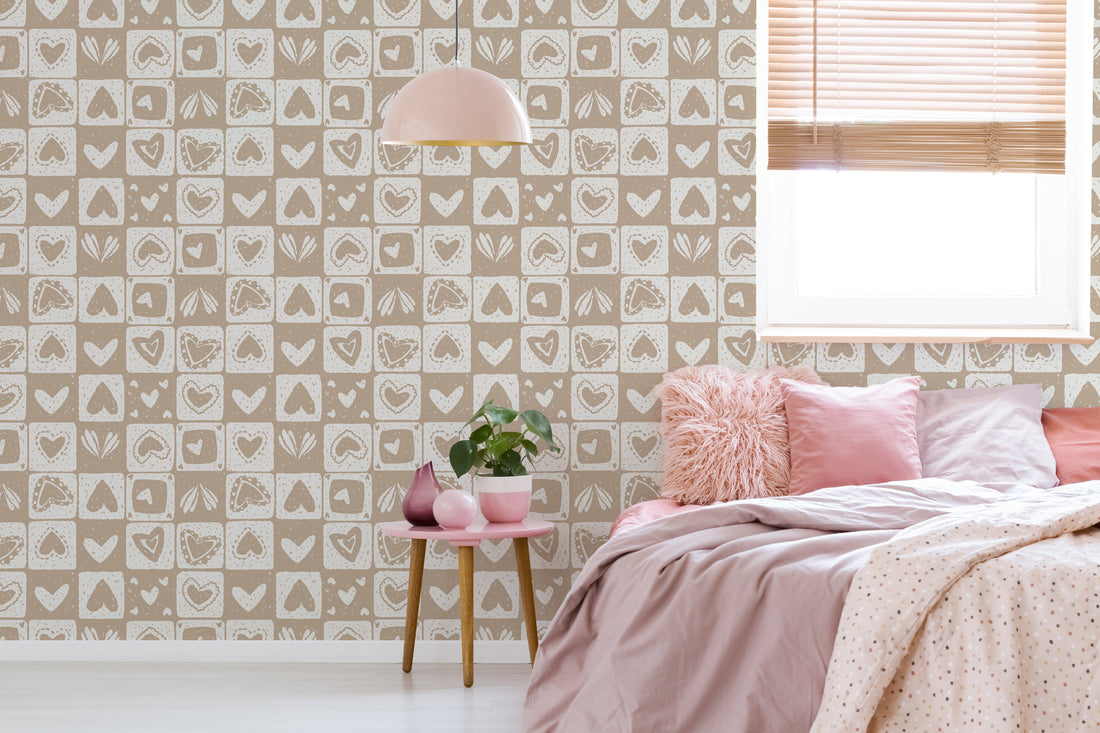 Haisley Geometric Wallpaper in Pink and White for Nursery