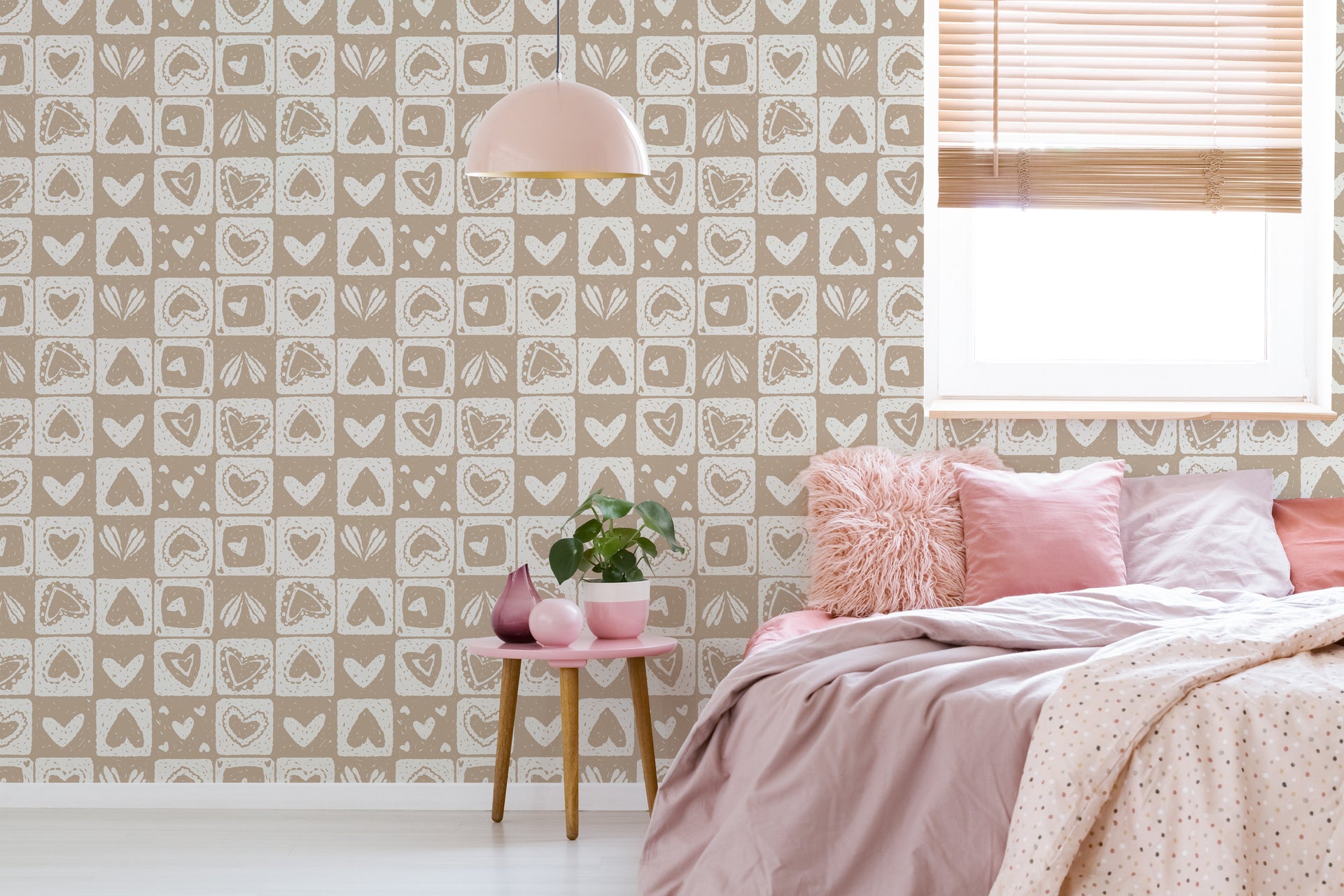 Haisley Geometric Wallpaper in Pink and White for Nursery
